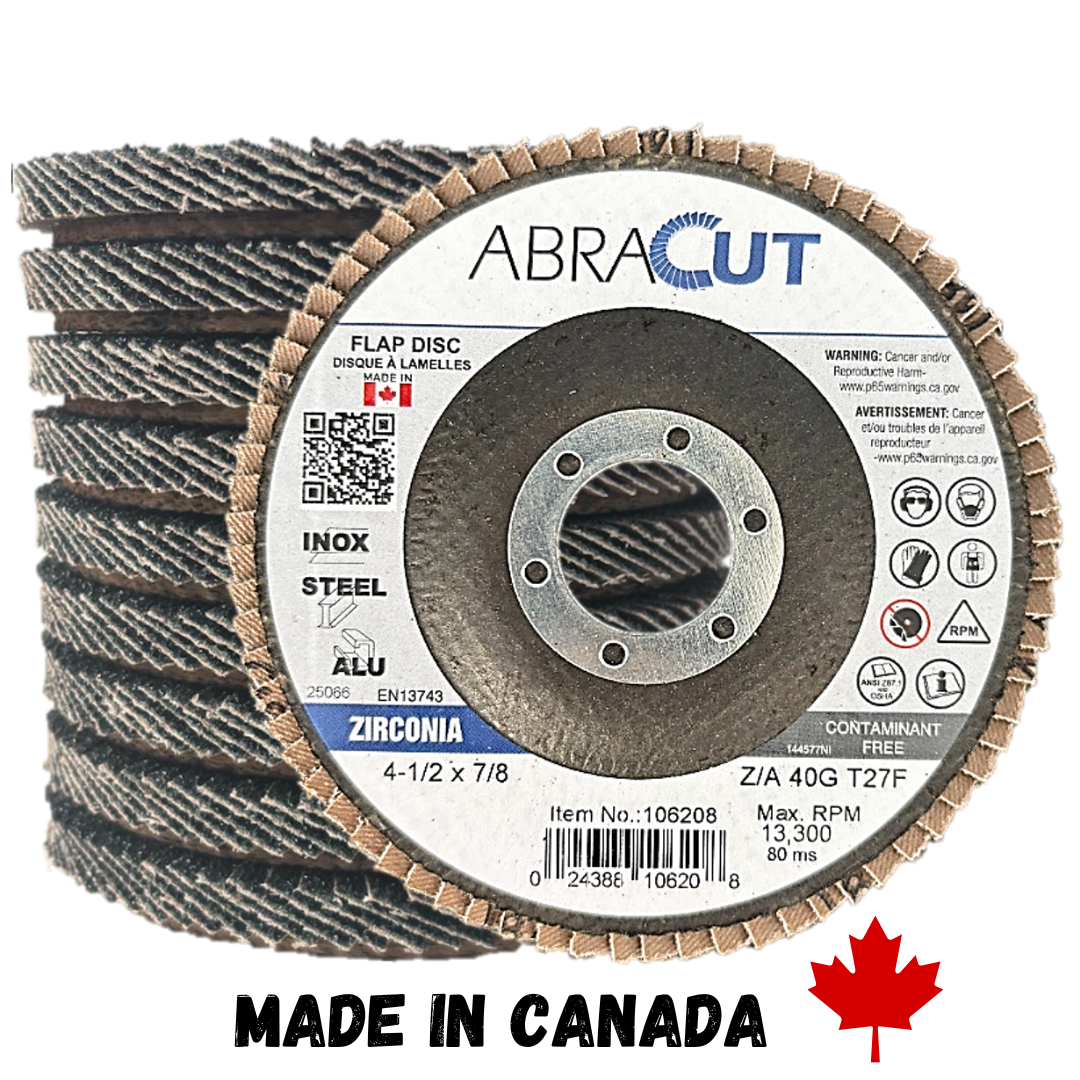 Zirconia Flap Disc 4 1/2" X 7/8" Made in Canada