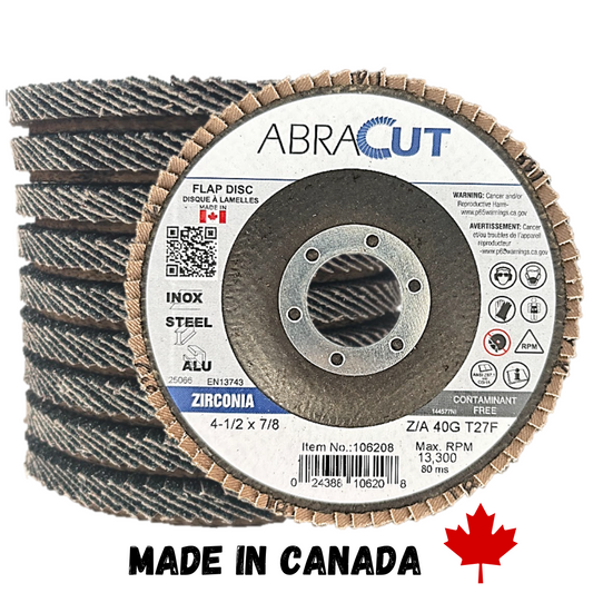 Zirconia Flap Disc 4 1/2" X 7/8" Made in Canada
