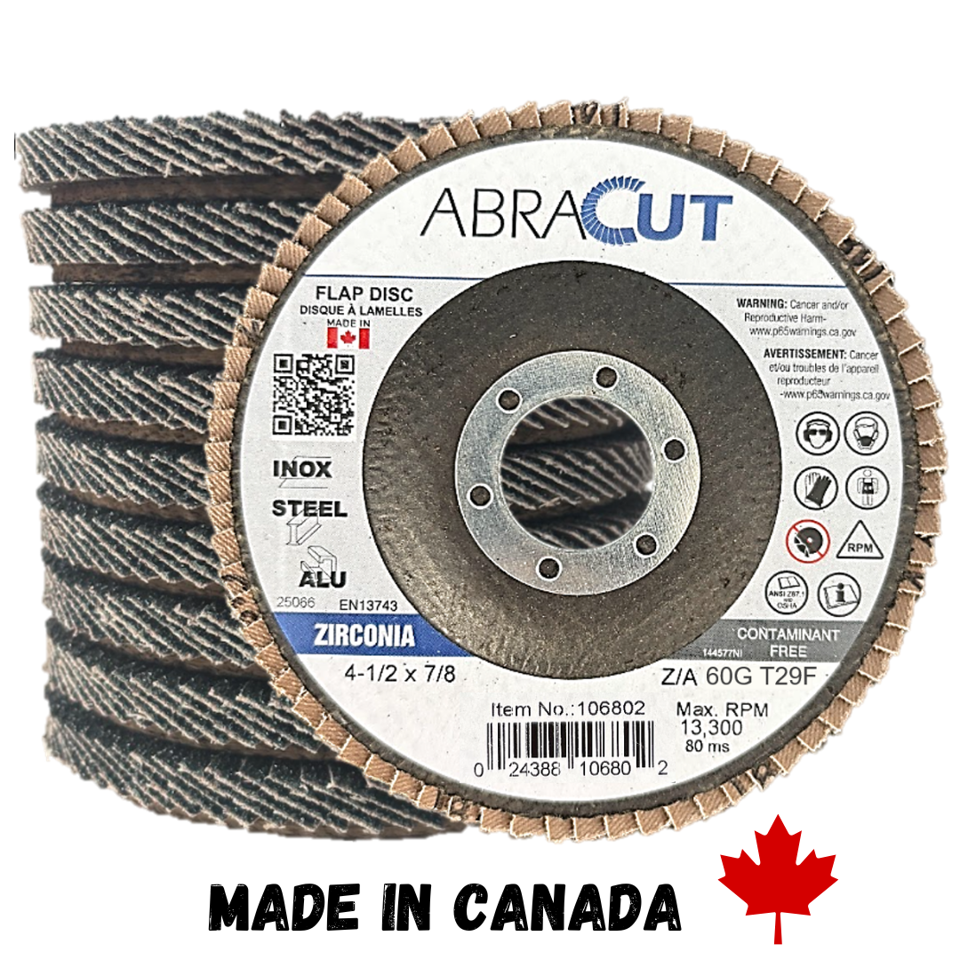 Zirconia Flap Disc 4 1/2" X 7/8" Made in Canada