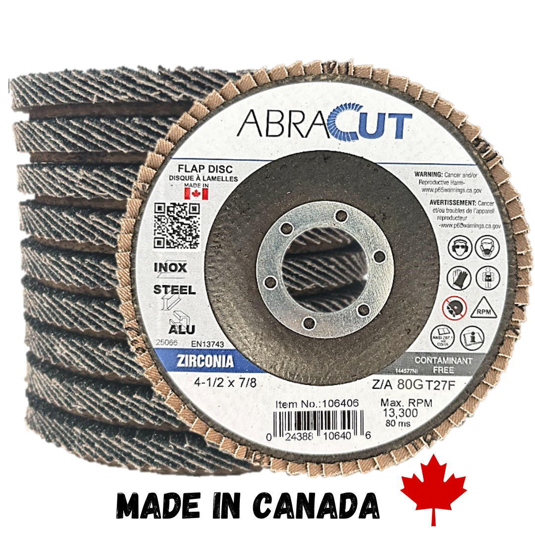 Zirconia Flap Disc 4 1/2" X 7/8" Made in Canada