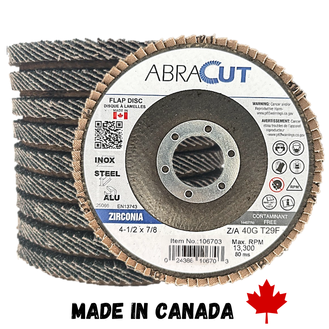 Zirconia Flap Disc 4 1/2" X 7/8" Made in Canada