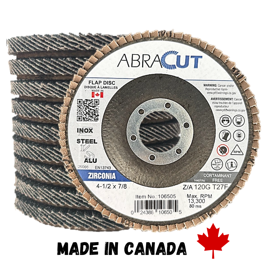 Zirconia Flap Disc 4 1/2" X 7/8" Made in Canada