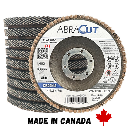 Zirconia Flap Disc 4 1/2" X 7/8" Made in Canada
