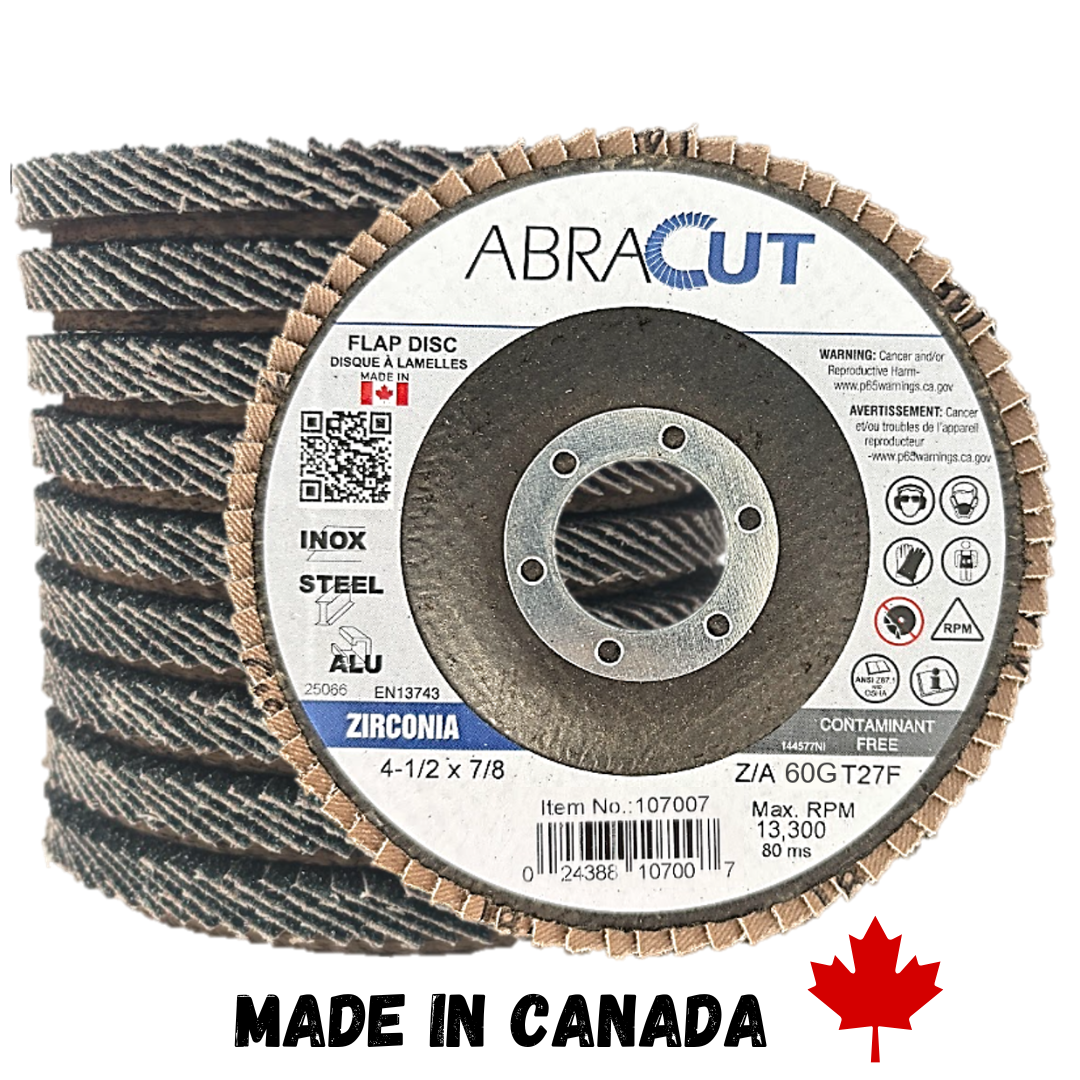Zirconia Flap Disc 4 1/2" X 7/8" Made in Canada