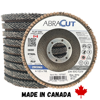 Zirconia Flap Disc 4 1/2" X 7/8" Made in Canada